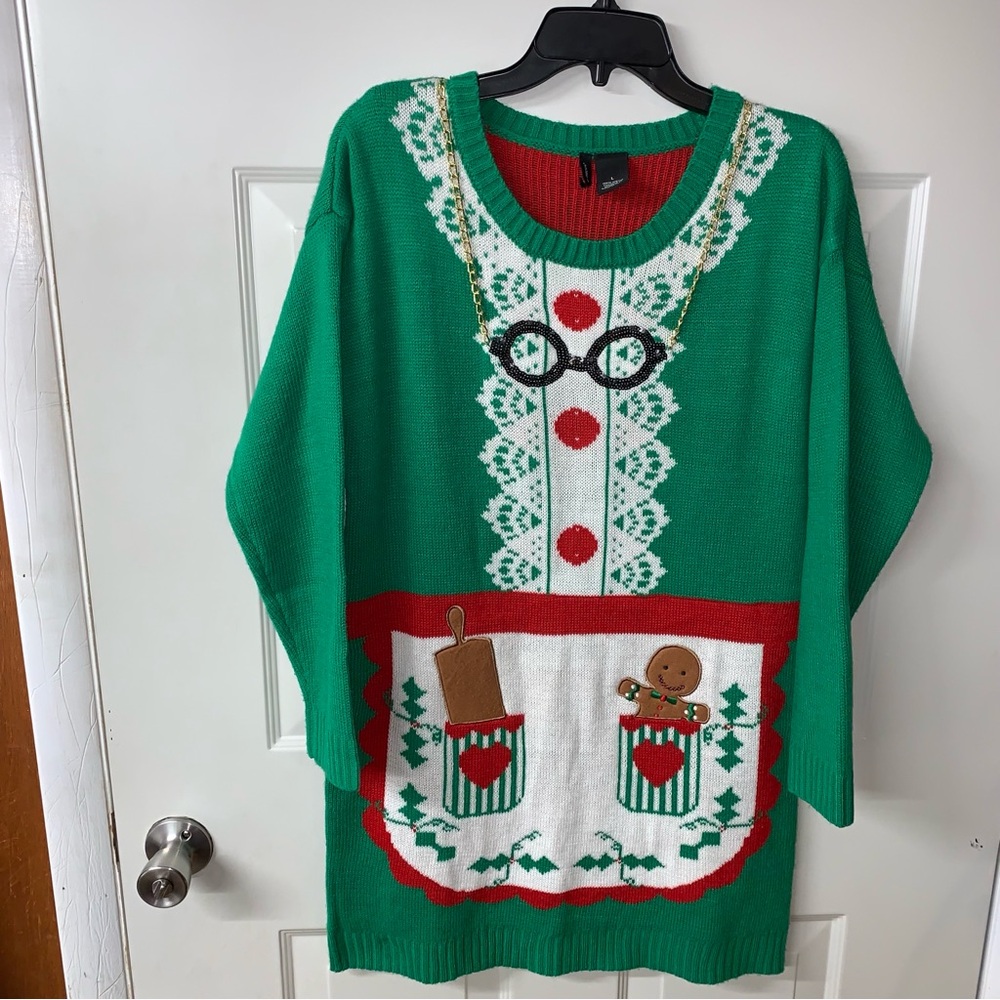 New Directions EUC Longsleeve Knit Holiday Sweater Dress sz Large